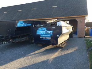 Dumpster for demolition work provided by Blue Box Rental in Clear Spring, MD