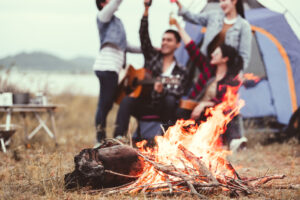 Family fun month celebrated with a campfire in Hagerstown, MD, home of BlueBox Rental dumpster company.