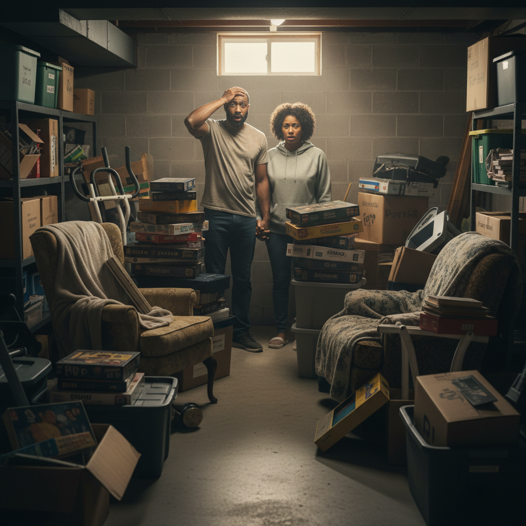Stressed by cluttered basement that could be helped by a BlueBox Rental dumpster in the Hagerstown, MD area.